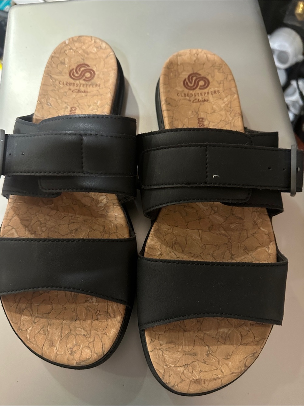 Cloudsteppers by Clarks Black Double-Strap Slide Sandals